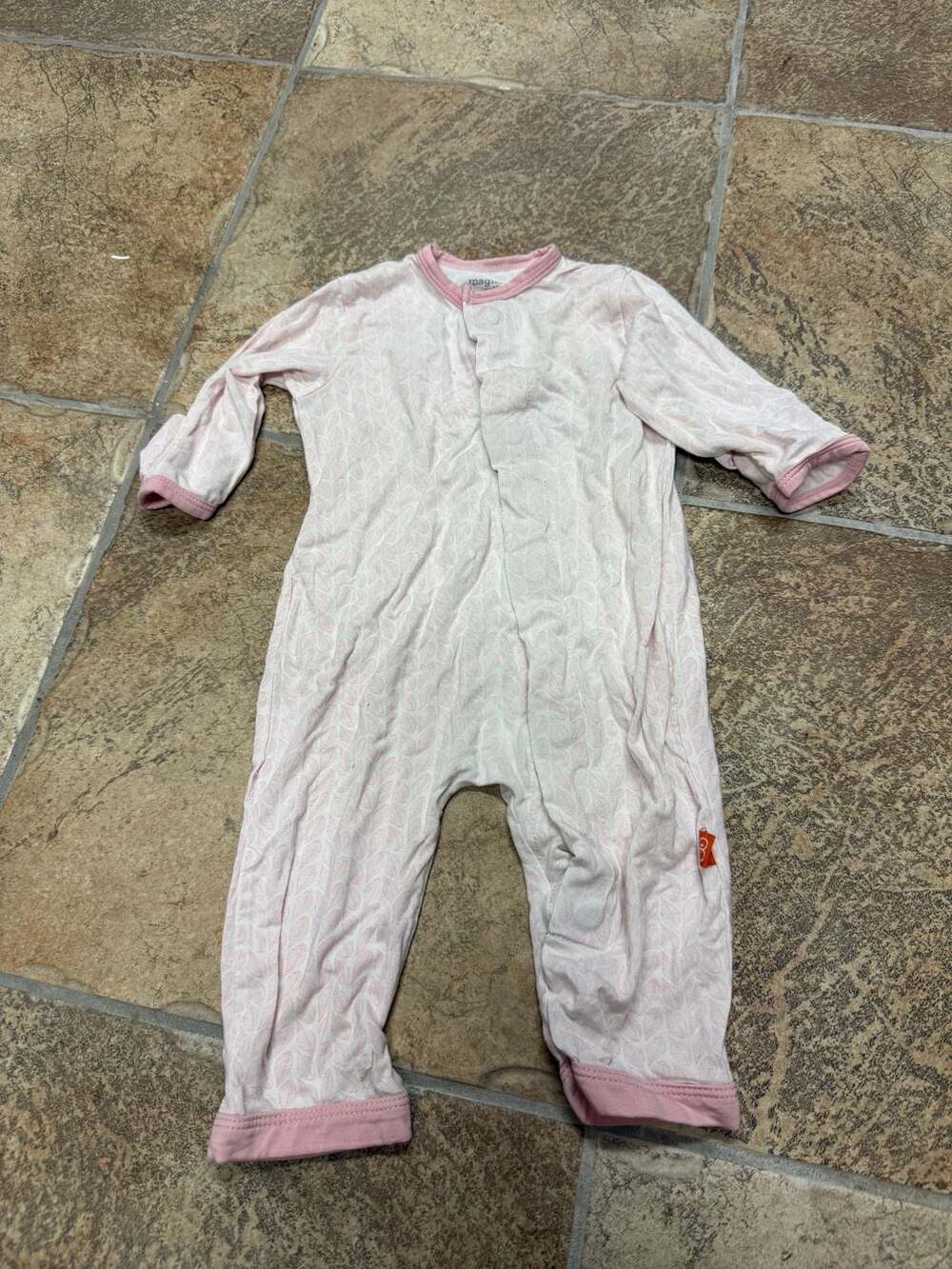 Magnetic Me Baby Footed One-Piece Sleeper - Pink Leaf Pattern